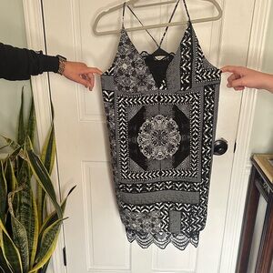 Dex Black and White Patterned Dress